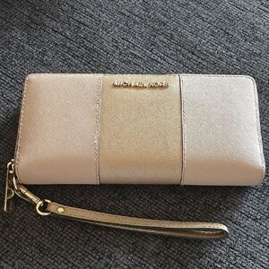 Michael Kors Gold and Cream Wristlet Wallet